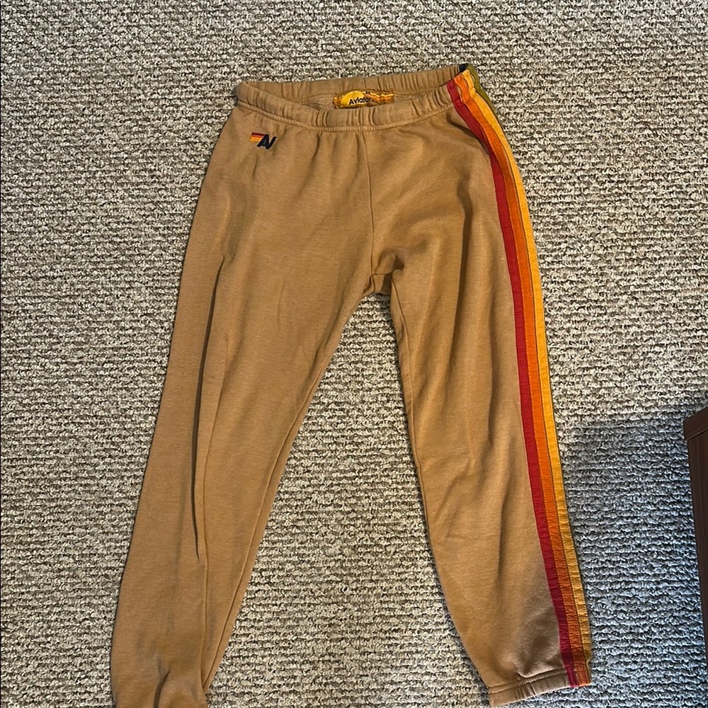 Aviator Nation Camel Joggers with Bold Stripes